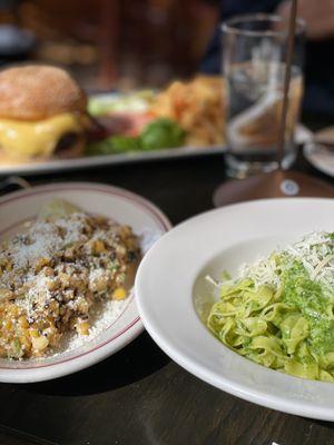 Grilled & Roasted Corn; Tagliatelle Kale Pesto; and Burger & Fries