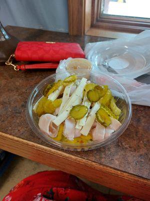 Amazing turkey, pepper jack, jalapeño, banana pepper, dill pickle, and zesty Italian salad