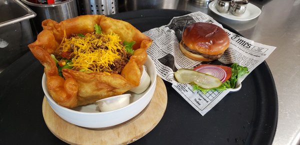 Taco salad & cheeseburger