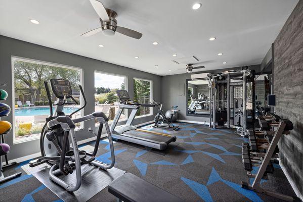 Interior of fully equipped fitness center