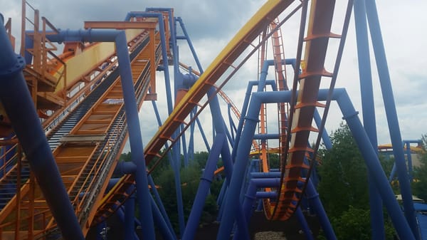 View from the station platform, looking at the 95ft vertical loop and 135ft lift hill at left.