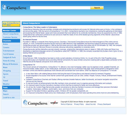 CompuServe "about page" in 2020.
