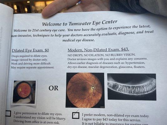 Non-dilated exam fee form