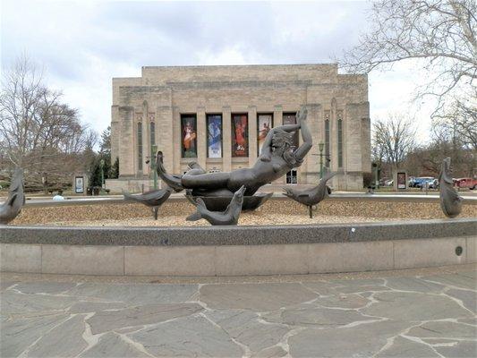 Birth of Venus by Robert Laurent sits in the Showalter Fountain west of the IU Auditorium