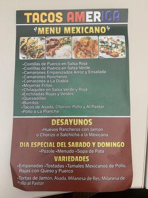 Menu Mexicano