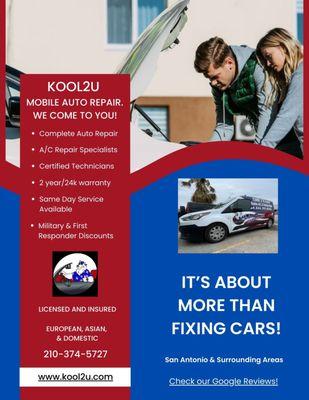 150+ Google Reviews. Mobile Auto Repair in San Antonio & Surrounding Areas.