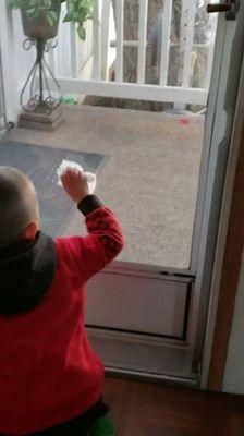 This is my youngest 3 year old Cleaning the window he dont like dirty things neither