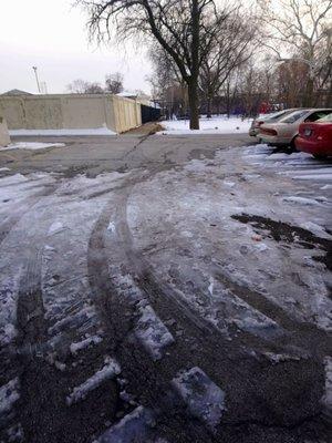 Back of the Fieldhouse with ice in parking lot