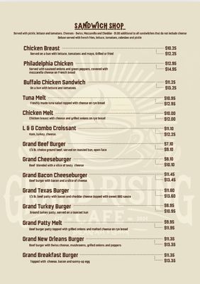 Menu Sandwich Shop