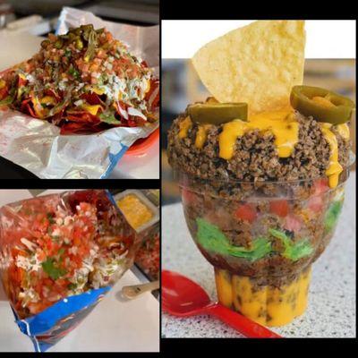 nachos cup. full loaded nacho. and a family size grab bag