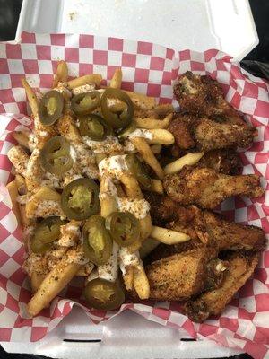 Jamaican Jerk Wings With Cajun Ranch Fries