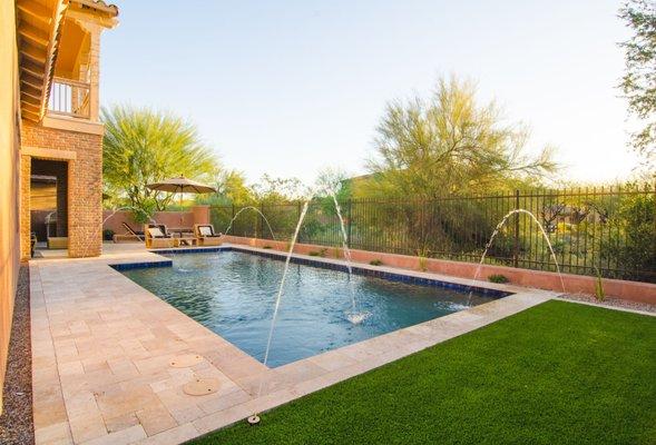 Water features and synthetic turf