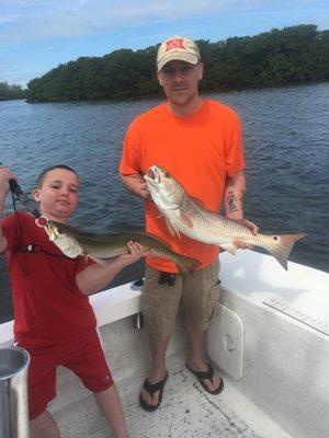 My son and I doubled up on a big red and a real nice trout