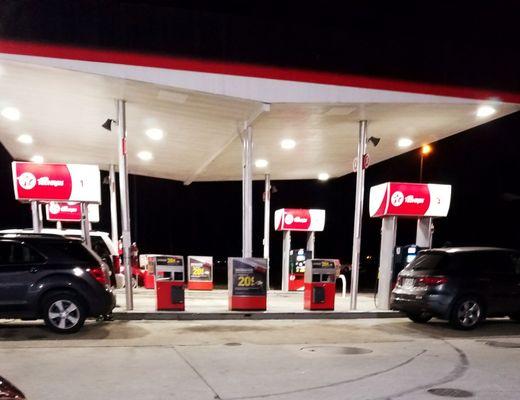 Brightly lit gas station