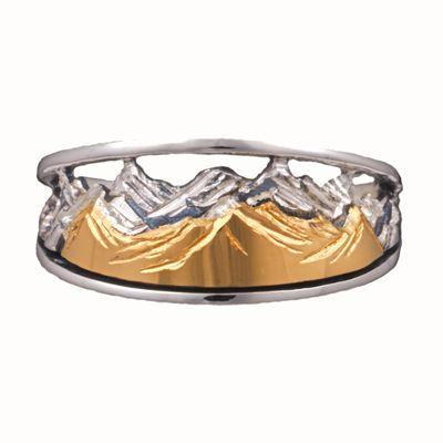 Tapered Mountain Ring in Sterling Silver and 18K Gold