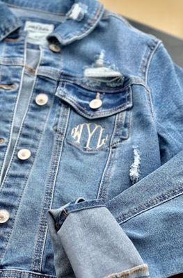 monogrammed jean jacket from Chic 5 purchased 5/23/23