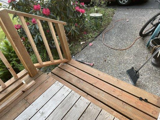 Deck repair with handrail rebuilt to be code compliant!