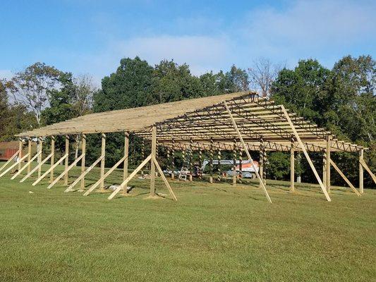 Pole barn before metal Roofing and siding are installed.