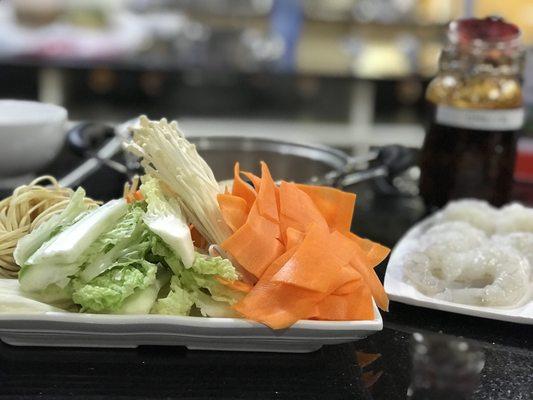 V-3 veggie plate and shrimp for Hotpot!