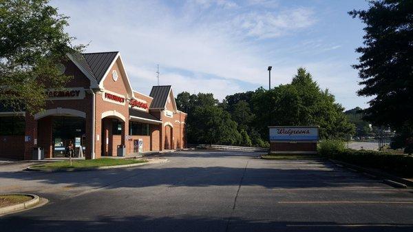 The front of Walgreens is on the busy Roswell Road in Sandy Springs