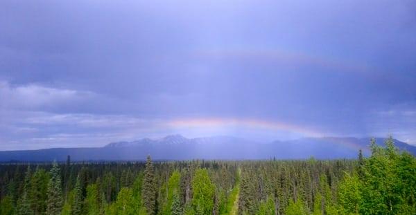 Double rainbow out the lodge's floor to ceiling windows.