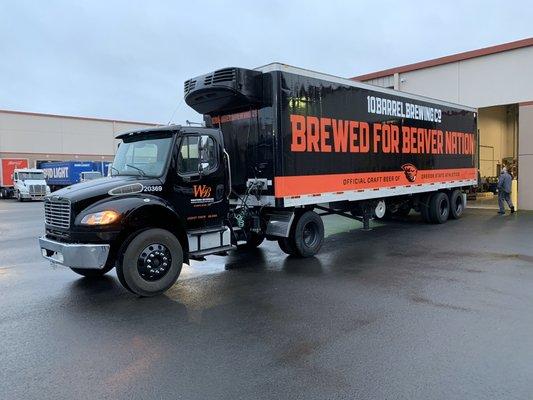 Semi trailer wrapped for 10 Barrel Brewing and the Beavers