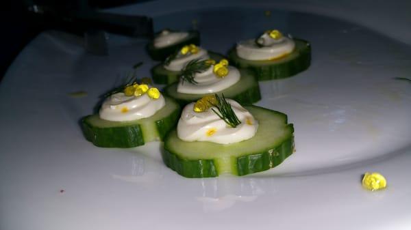 Cucumber canape with borsin cheese