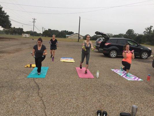 Lunge with a bicep curl. Work it ladies!!