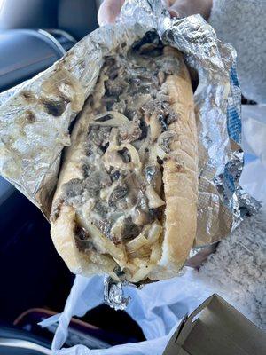 Mushroom cheesesteak with onions and peppers