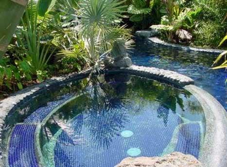 Tropical oasis of hot tub and pool