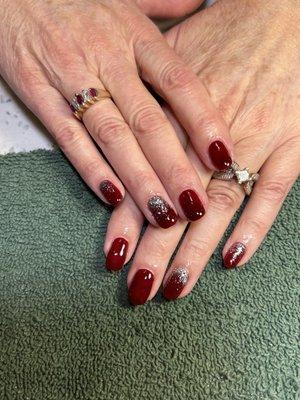 My beautiful gel manicure. Done by CyCy. All ready for Christmas now