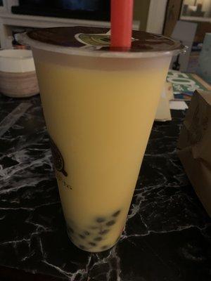 Milk tea with boba (I think it was actually mango tea)