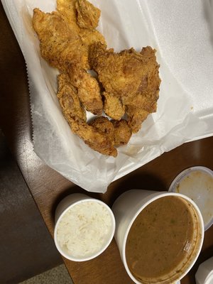 Chicken Fried Catfish and Shrimp. Red Beans and Rice