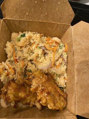 olive oil fried rice with 3 fried wing