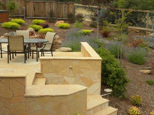 Arizona 'Buckskin' flagstone patio, steps and seat wall