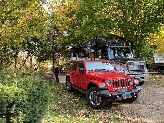 41' RV with attached 22' trailer