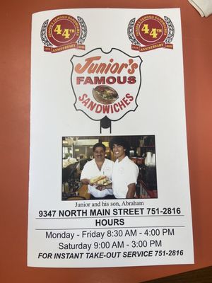 Info on their takeout menu