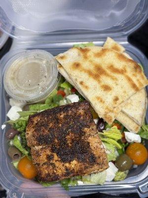 Greek Salad blackened Mahi Mahi