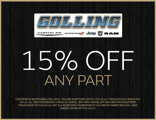 15% Off Any Part- Golling Chrysler Dodge Jeep Ram Of Chelsea