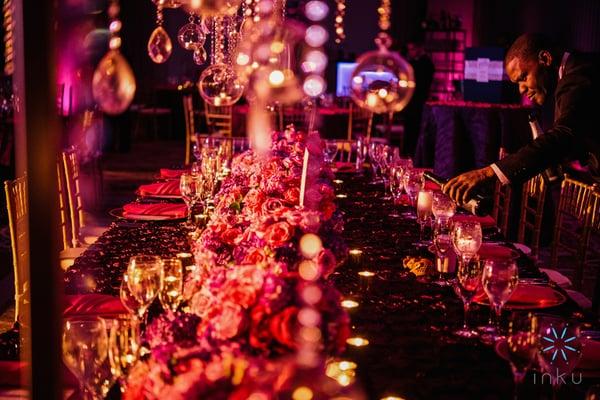 Close up of the head table- the candles + the crystals = totally transported!