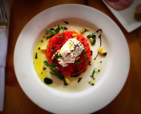 Burrata Caprese | Heirloom tomato, evoo, balsamic vinegar reduction, basil, pine nuts, truffle salt | June 10, 2016