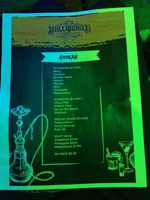 Hookah menu