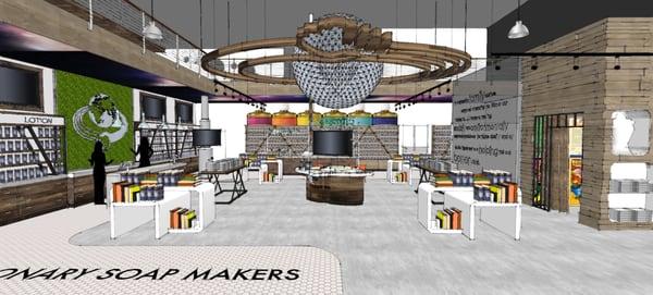 Concept for Dr. Bronner's company store in Vista, CA.