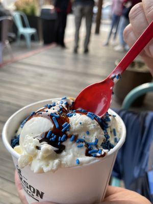 Cookie Monster sundae (they forgot the whipped cream)