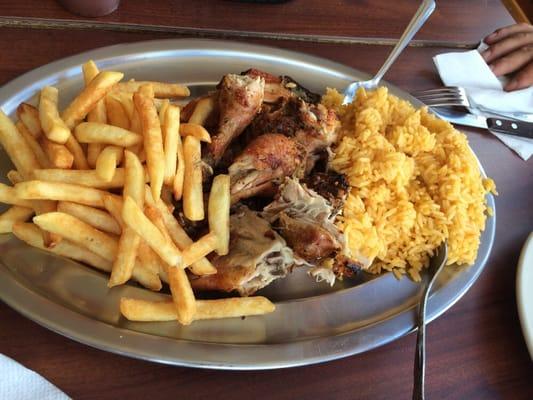 The whole chicken 11.99 comes with rice and French fries.