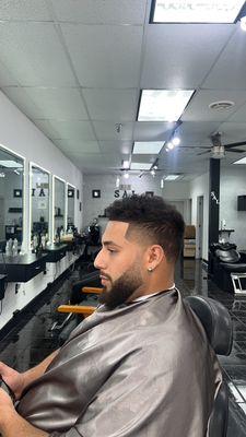 High taper with enhancement, beard trim with crispy line up