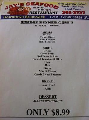 Typical Sunday dinner menu