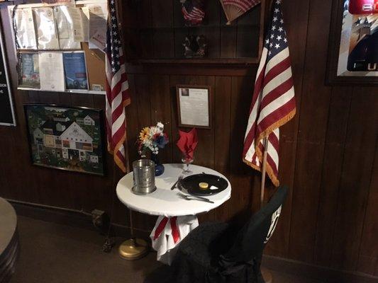 The POW MIA table is in every American Legion.  We will never forget our brothers and sisters that are missing or captive.