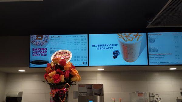 Menu board (digital, of course). Beautiful roses from Corporate. It's the romantic, girly-girl in me that loves & notices this stuff.