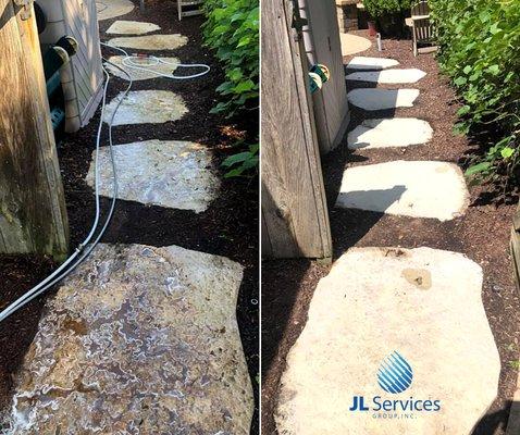 These stepping stones were covered with slick and unsightly algae buildup, which we removed completely.